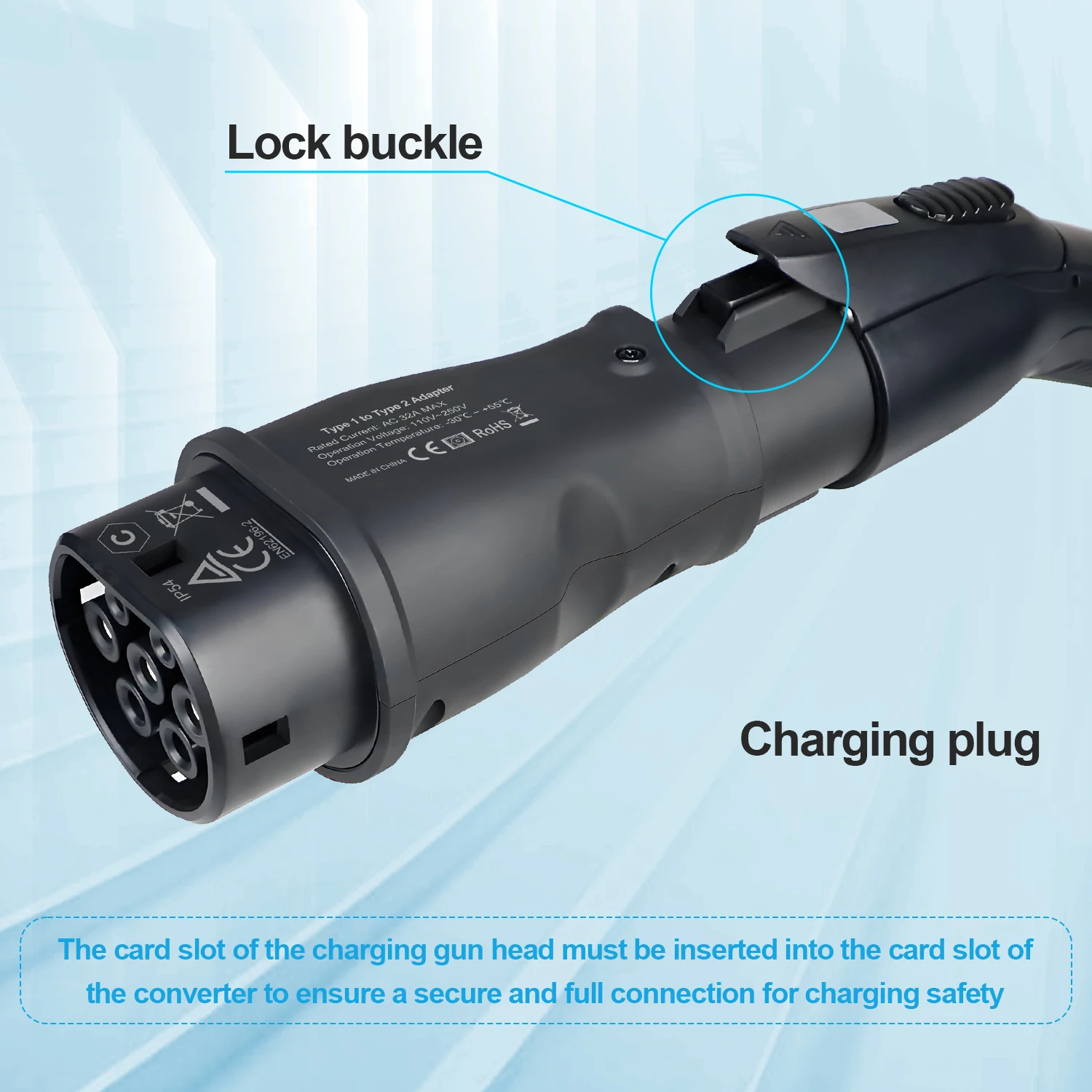 Kolanky EV Charging Adapter 32A 7.2KW Type 1 To Type 2 Adaptor For Electric Vehicle Cars EU 2 Socket