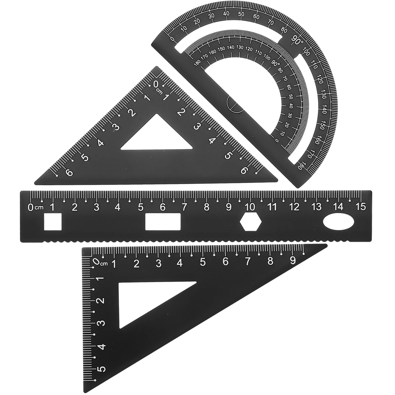 학생용 DIY 금속 눈금자 문구 세트, 견고한 사무실 눈금자, 삼각형 플레이트 각도기 테스트 눈금자, 검정색
