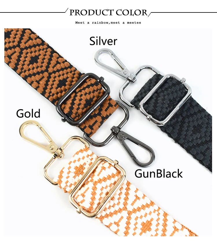 1Pc 38mm Jacquard Canvas Bag Strap for Women's Handbag Replace Handle 75~130cm Adjust Shoulder Straps Crossbody Bags Accessories