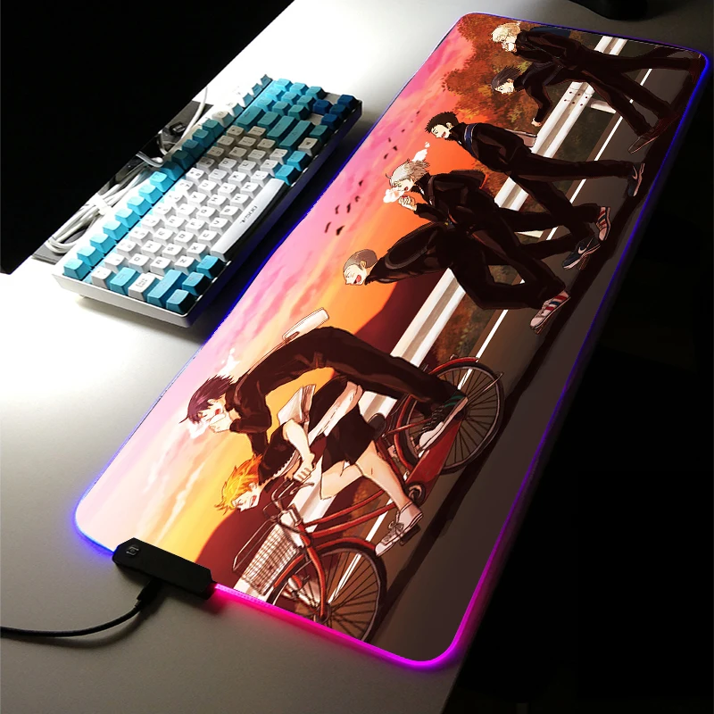 

Hot Anime Haikyu Drop Shipping RGB LED Light Gaming Accessories Led XXL Large MousePad 3mm Rug Keyboard Desk Mat LOL Room Carpet