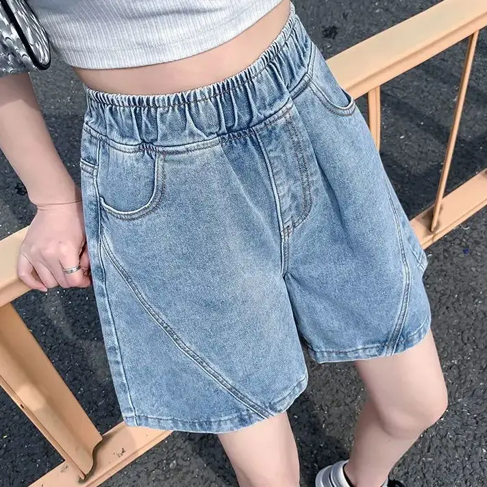 Big Size Denim Shorts Quarter Trousers A Wide Leg Loose High