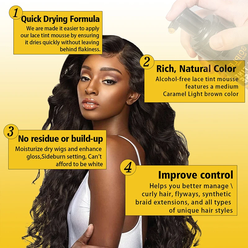 GOIPLE 100ml Natural Lace Tint Spray Quick Drying Waterproof Wig Frontal Colorant for Mesh Tint Melting Foam Moisturized Mousse 4