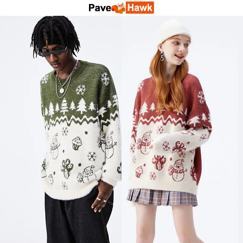 

Winter Knitted Sweaters Men Women Christmas Snow Loose Jumpers Streetwear Warm Casual College Knitwear Pullover Sweaters 2022