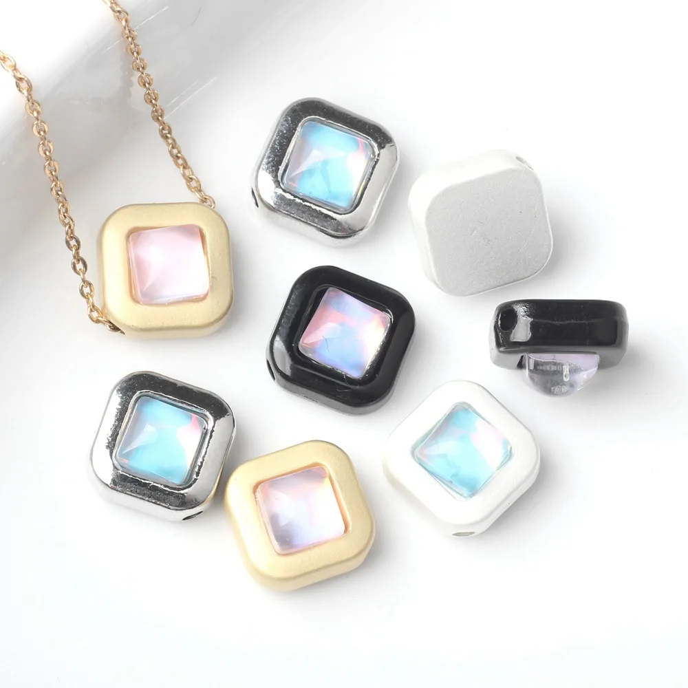 

10 Pieces/bag Simplicity Alloy Painting Zircon Inlay Square Loose Bead DIY Bracelet Necklace Accessories