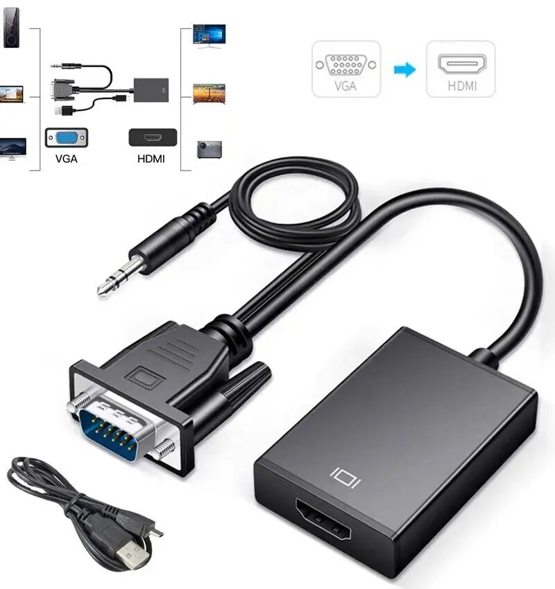 

Преобразователь из VGA в HDMI 1080P HD адаптер с аудиокабелем поддерживает аудио 1080P HD 3,5 мм для HD ТВ ПК ноутбуков ТВ