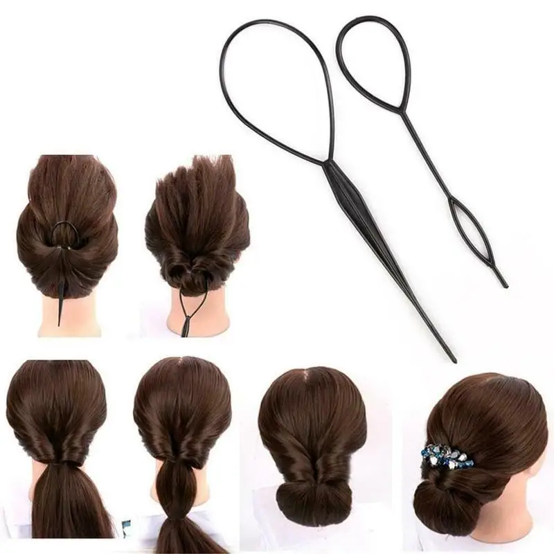 4Pcs Ponytail Hair Styling Tools Set Needle Ponytail Topsy Loop Hair Bun Maker Braids Beauty Accessories Hairdressing Tools