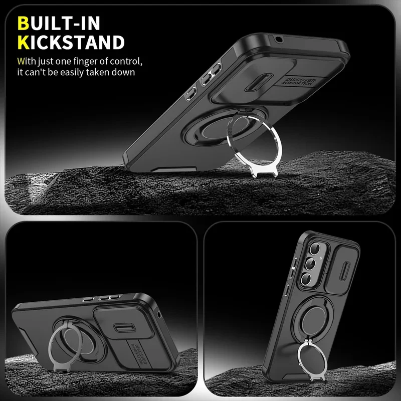 Magnetic Phone Case With Slide Camera Cover For Samsung Galaxy_voghion.com