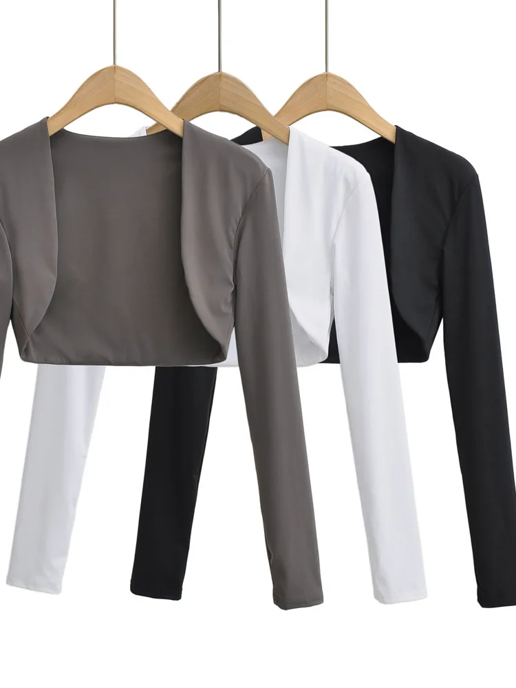 

Женский короткий приталенный пиджак, повседневный универсальный короткий пиджак с длинным рукавом, однотонное весеннее пальто, верхняя одежда, Новинка