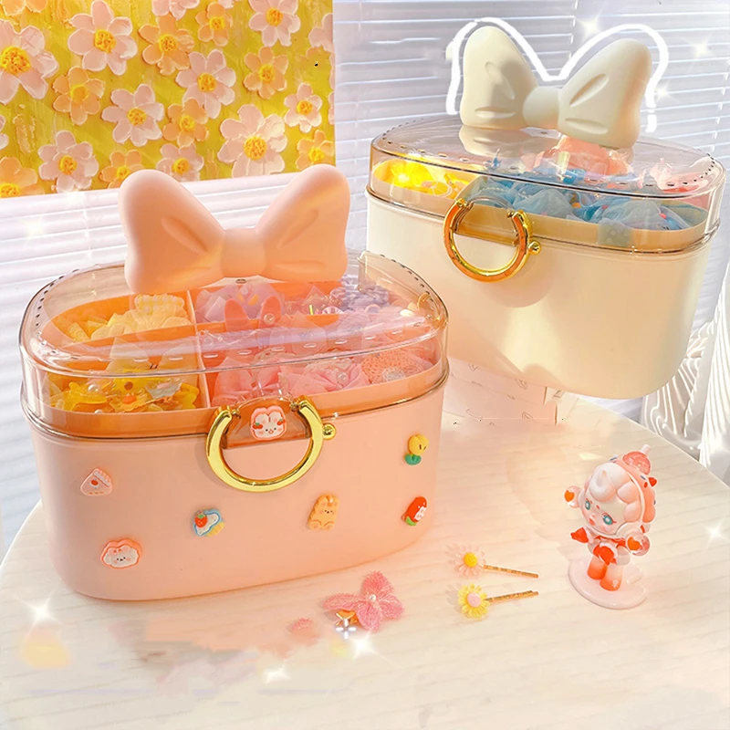 Children Hair Strap Accessories Storage Box Hairpin Rubber Band Jewelry  Makeup Organizer 3 Layer Classify Portable Jewelry Case