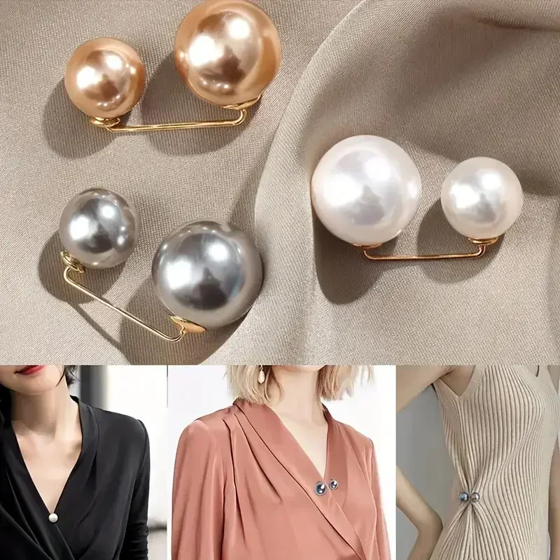 3/6Pcs Double Pearl Brooch Pins