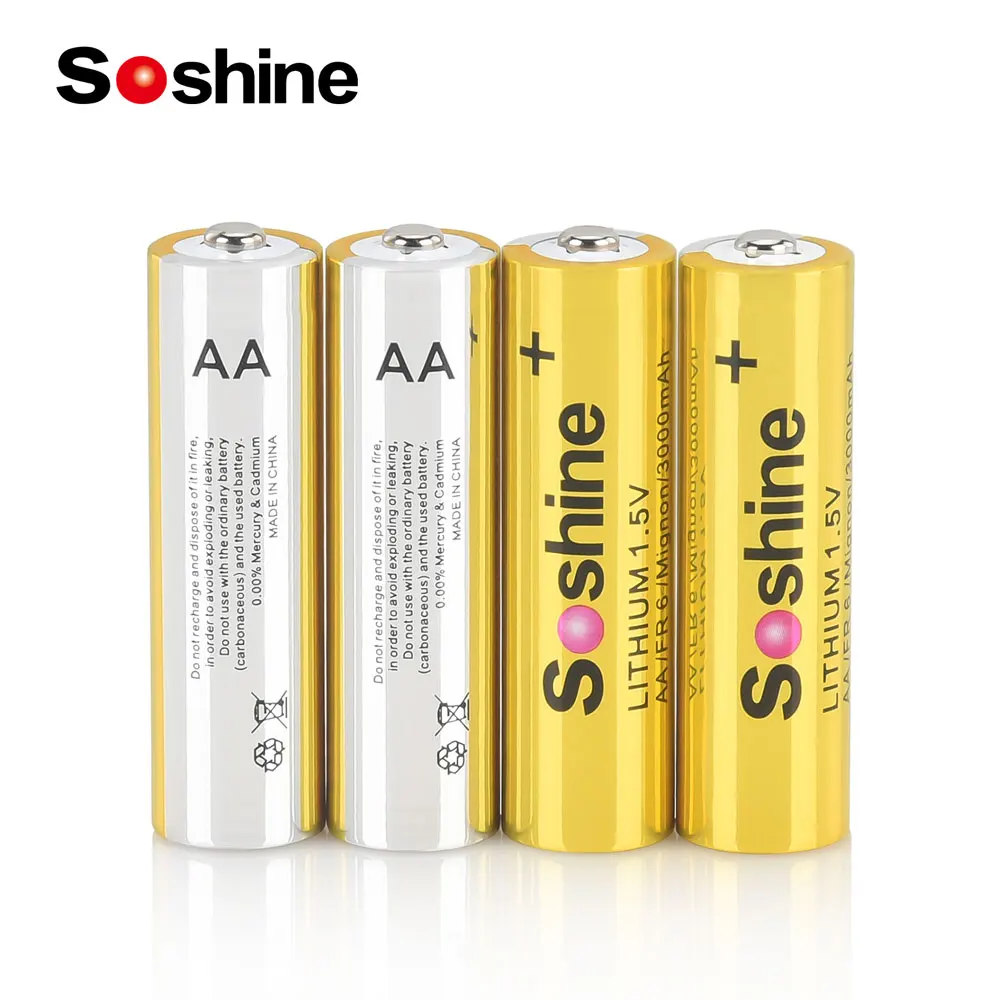 Soshine AA 1.5V Lithium Battery 1.5 Volt 3000mAh Batteries Non-Rechargeable Li-ion Battery for Flashlights Electronic Doorbell