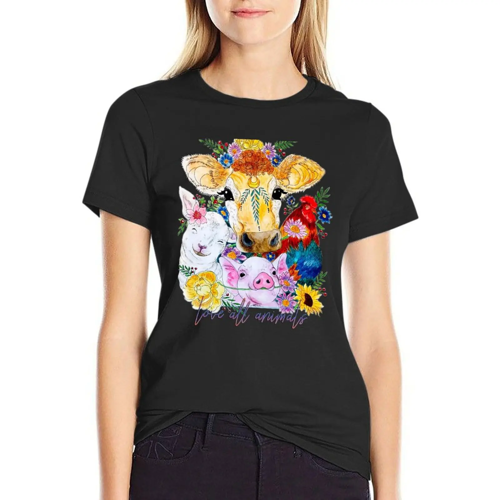 

love all animals T-Shirt tees summer tops shirts graphic tees t-shirt dress for Women sexy