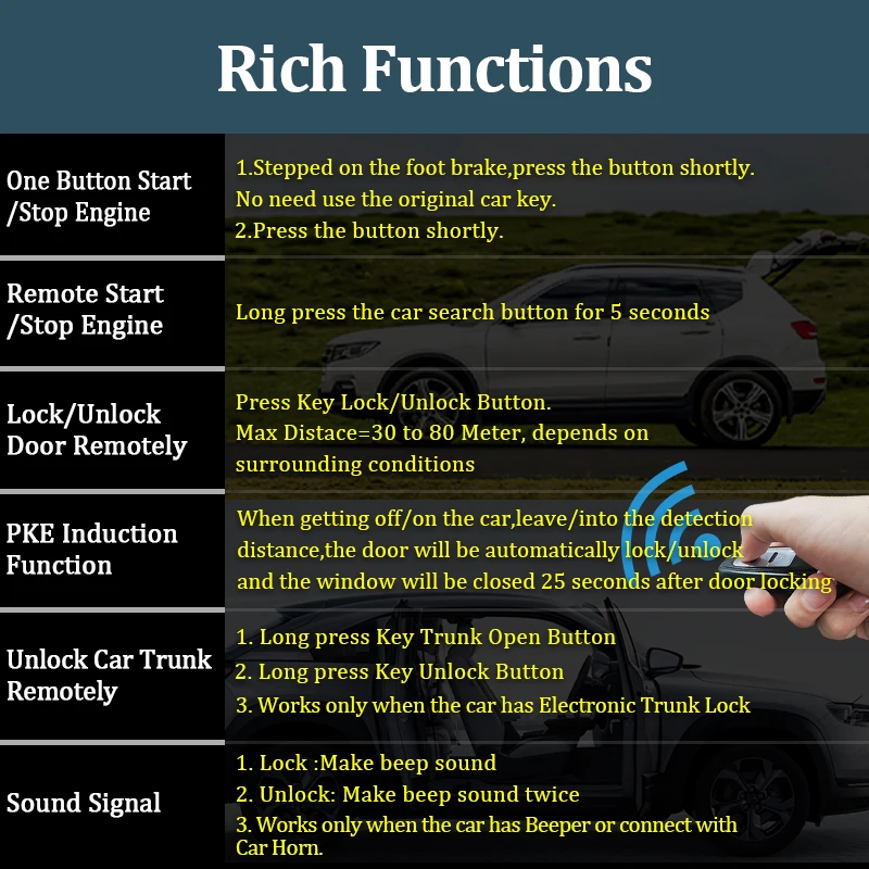 Car Alarm Remote Control PKE Car Keyless Entry Engine Start Alarm System Push Button Remote Starter Stop Auto