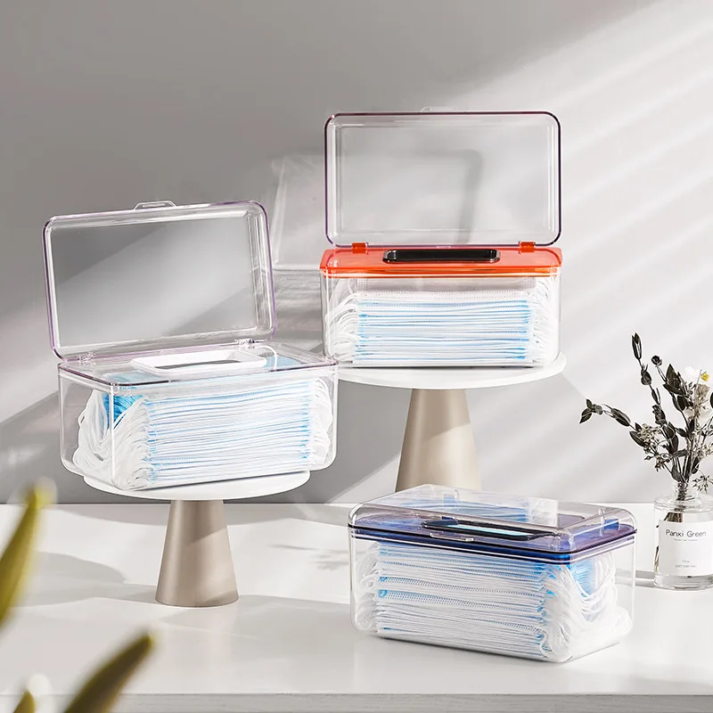

Transparent mask storage box Household living room tissue box Modern simple wipes storage With spring