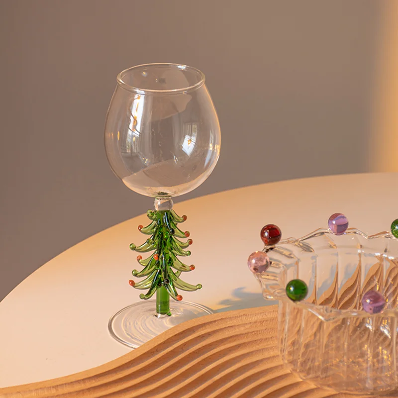 Christmas Wine Glasses Colored Glass Wine Cup Gift Box Christmas Tree  Decorated Glass Cup Goblet Christmas Gifts Champagne