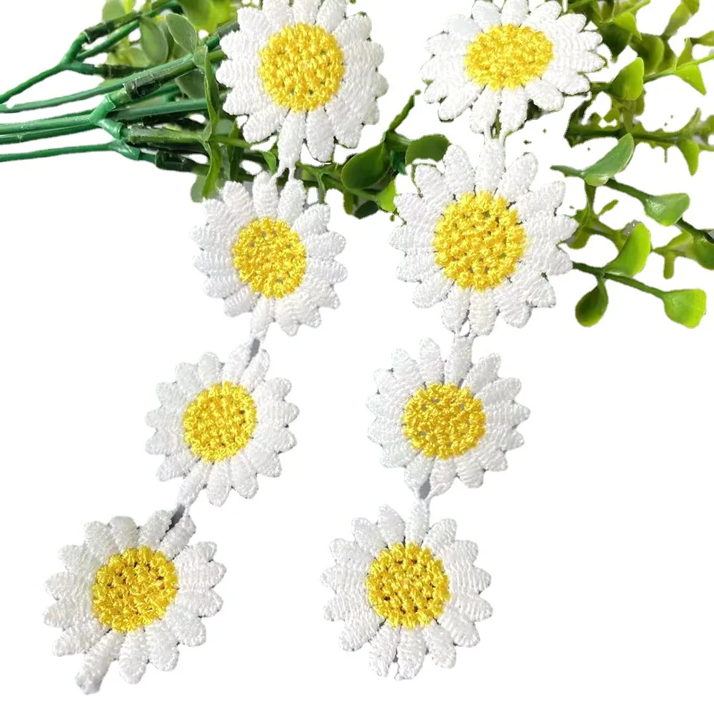 3/5 Yards Sunflower Daisy Embroidery Lace Clothing Accessories Water Soluble Lace Home Textile Fabric Bedding DIY