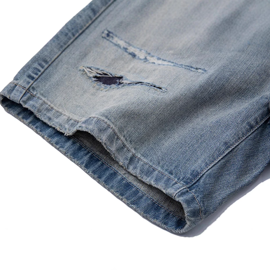 Vintage Blue Ripped Denim Shorts Men Summer Casual Loose Jeans Shorts Streetwear Harajuku Hip Hop