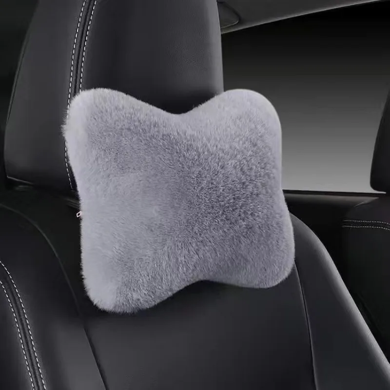 Car Headrest Lumbar Pillow 1pc Soft Imitation Rabbit Plush Comfort Cushion For All Seasons Ergonomic Driver Support