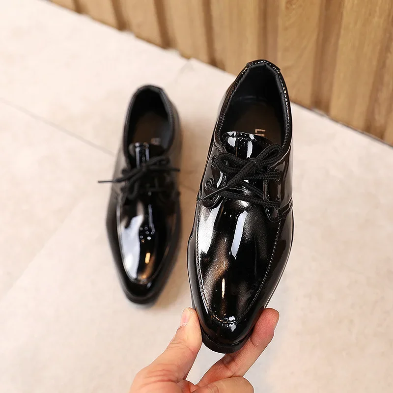 Little Boys Fashion Leather Shoes Children Kids Flats for Baby School Party Formal Wedding Toddlers Low-heeled Pointed Toe Shoes 3