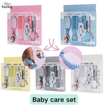 Set per la cura del bambino 5 in 1, kit con spazzola per capelli, pettine, tagliaunghie, forbici e lima, senza BPA, 5 colori pastello