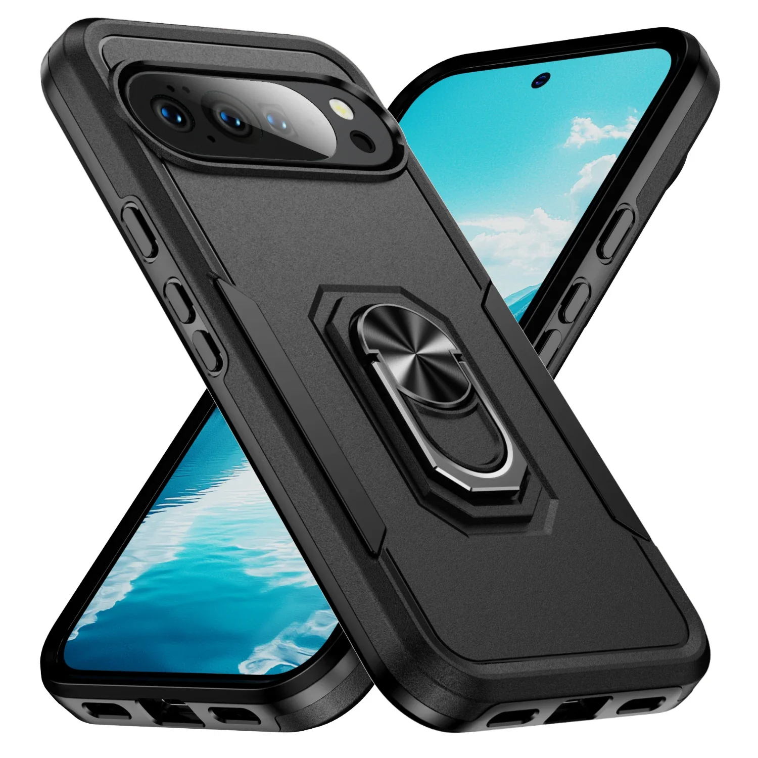 Rugged Magnetic Ring Stand Armor Phone Case - Military Grade Anti-Drop Protection
