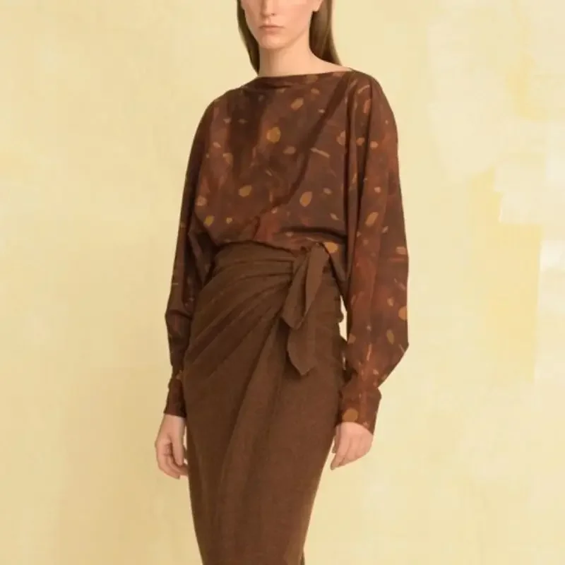 

2023 Spring and Summer New Printed Loose Long-sleeved Silk Women Shirt