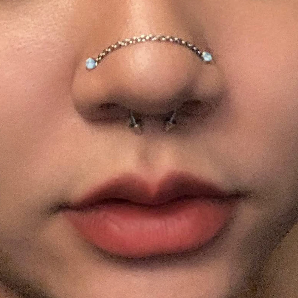 Nose Ring Chain Piercing Across Piercings Surgical Steel Double