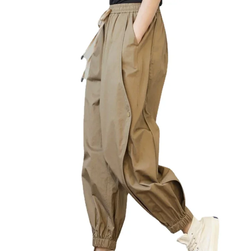 

New Causal Pants Women Khaki Stylish Pockets Spring Solid Ankle Length Unisex Streetwear Solid Aesthetic Harem Trouser Chic Soft