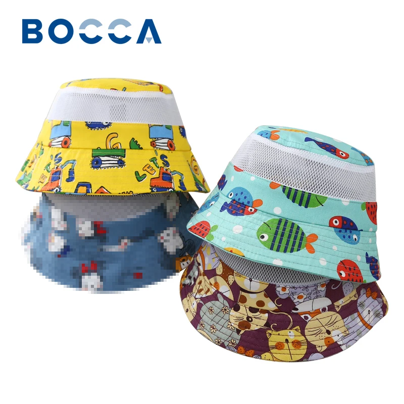 

Bocca Children Mesh Bucket Hat Baby Panama Fisherman Hats Boy Girl Kids Cartoon Print Cotton Breathable Outdoor Summer Sun Cap