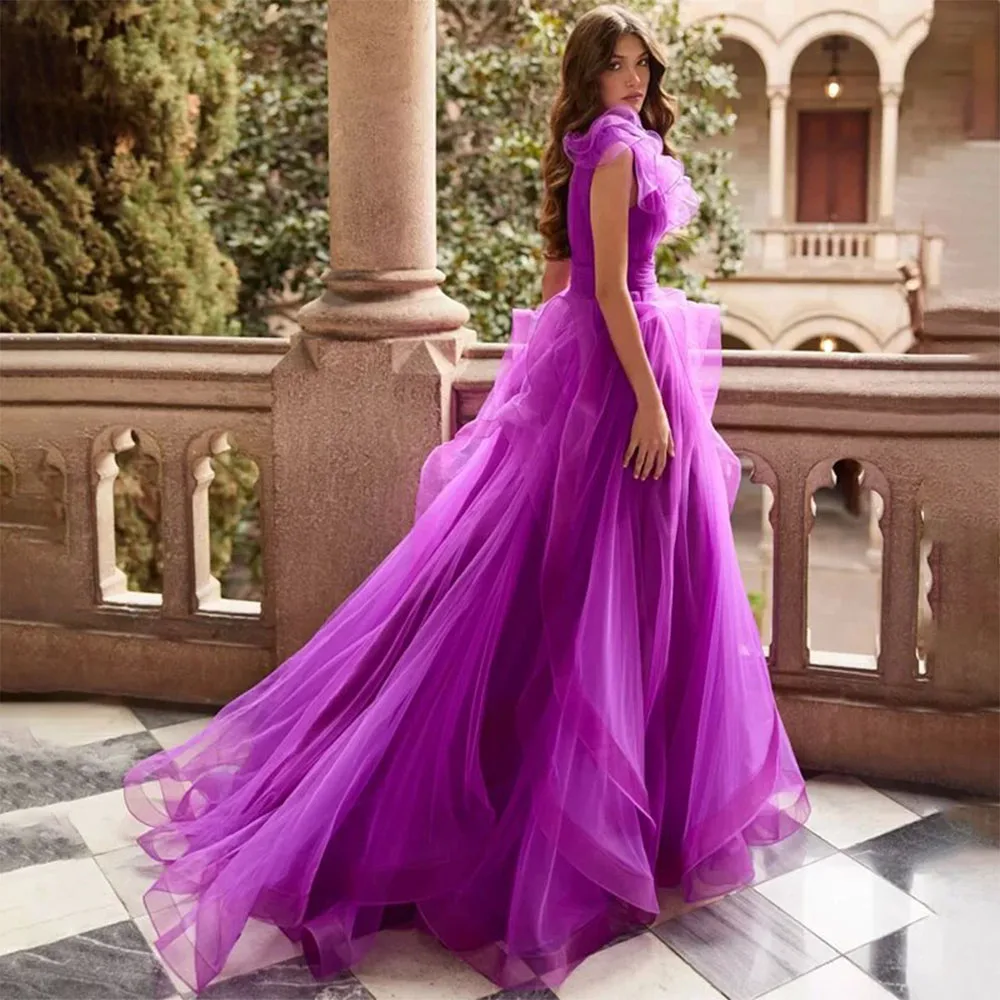 

BLUE DRESS Store Evening Dress Long Made Of Tulle Design With Prom Dress A V-neckline Flounces On the Skirt And NecklineCL-400