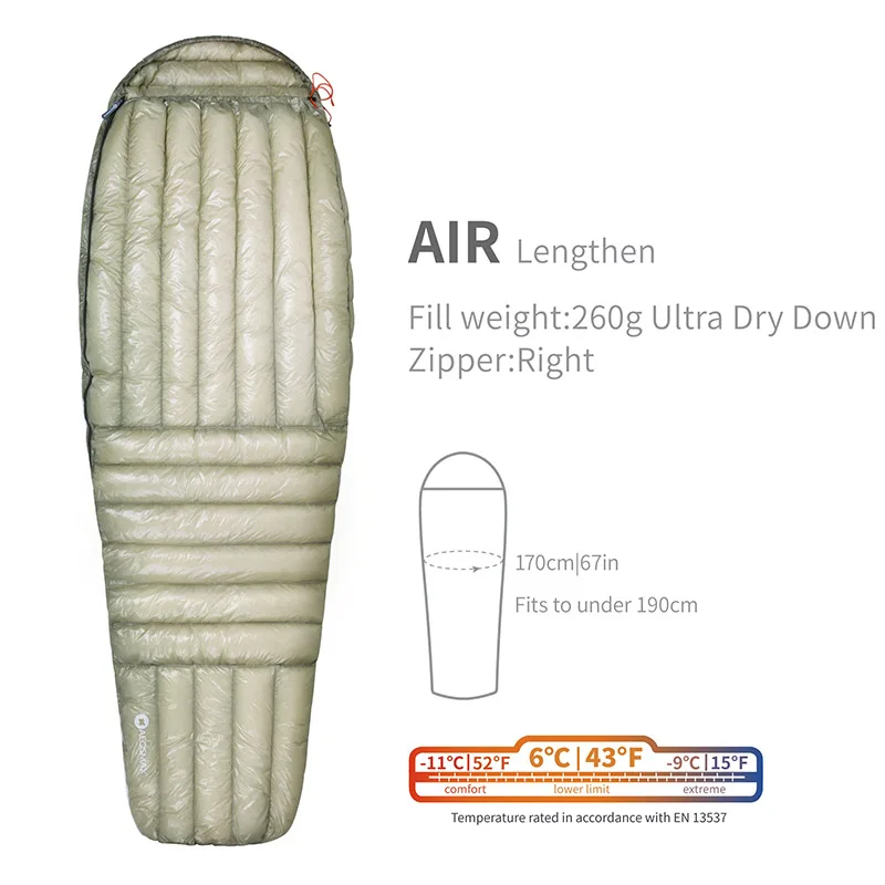 Aeigismax-Air Series Sleeping Bag, 800 Fill Power, 90% DRY Duck 