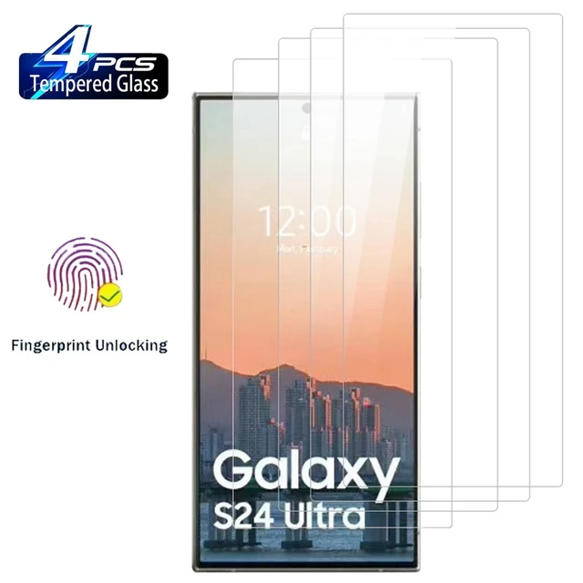 4 Stück gehärtetes Glas für Samsung Galaxy S24 Ultra S22 S23 plus S23 Ultra  gebogene Displays chutz folie unterstützt Finger abdruck entsperren -  AliExpress