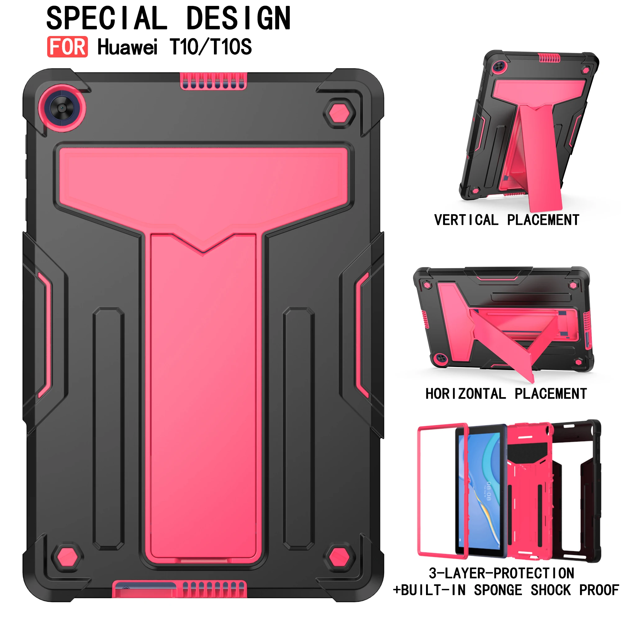 Heavy Duty Shockproof Tablet Case with 3-Layer Rugged Rubber Kickstand