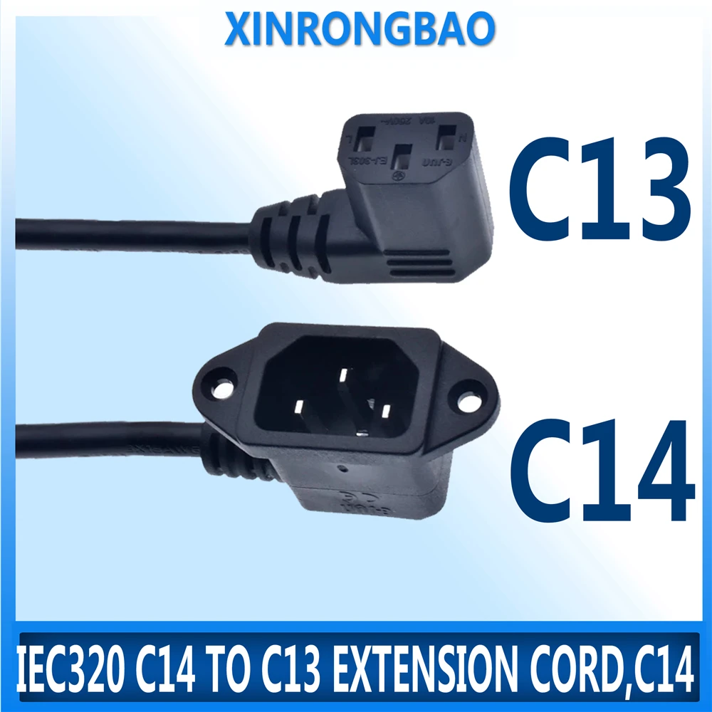 Cabo de Extensão C13 C14 com Furos de Parafuso Direito Angular e C13 Esquerda Angular Curto 30cm 60cm de Comprimento Svt 18awg 10a 250v Iec320 C14 ao