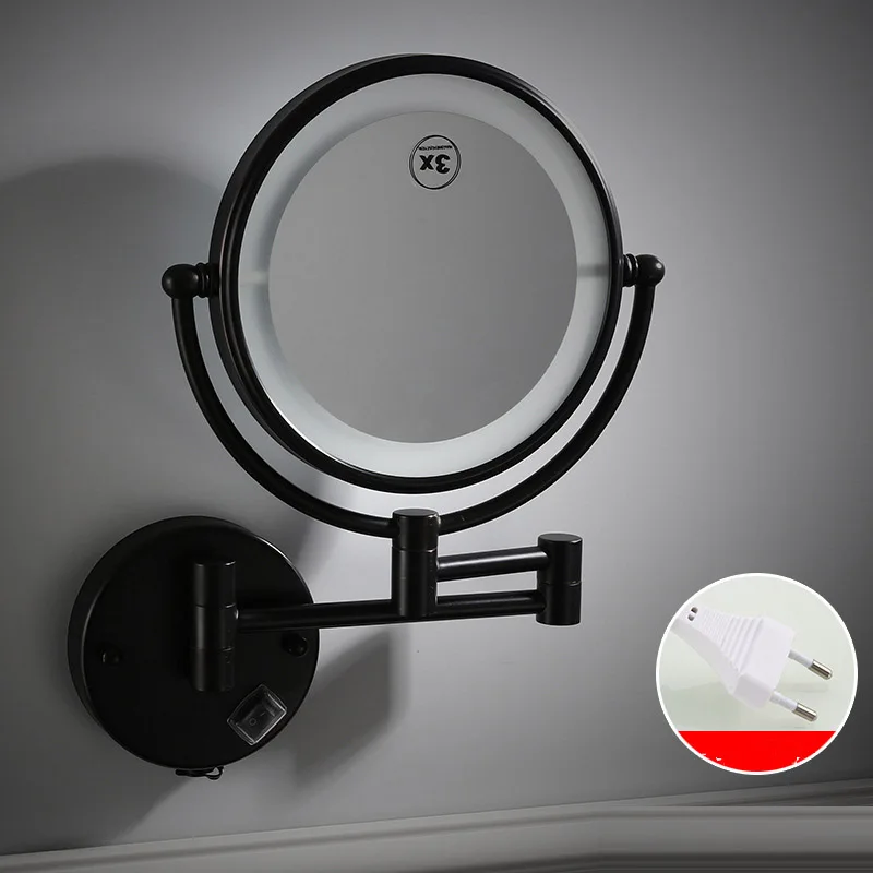 

Dressing Mirror Wall Mounted 8 inch LED Magnifying two-sides Mirror Space Brass Black Makeup Mirror Cosmetic Mirror Lady Gift