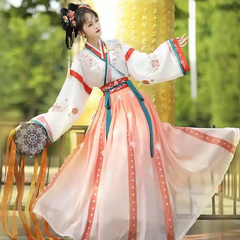 漢服　刺繍華流舞台ステージ衣装　オリジナル　唐装　中国古代宮廷衣装　綺麗な皇后貴妃仮装　中国風コスプレ衣装　中国古典ダンスドレス　チャイナドレス　お姫 刺繡漢服3-14の歳の中国のダンスパフォーマンスドレス伝統的な唐王朝の半袖衣装かわいい服プリンセス ドレス舞踏会 ガウン