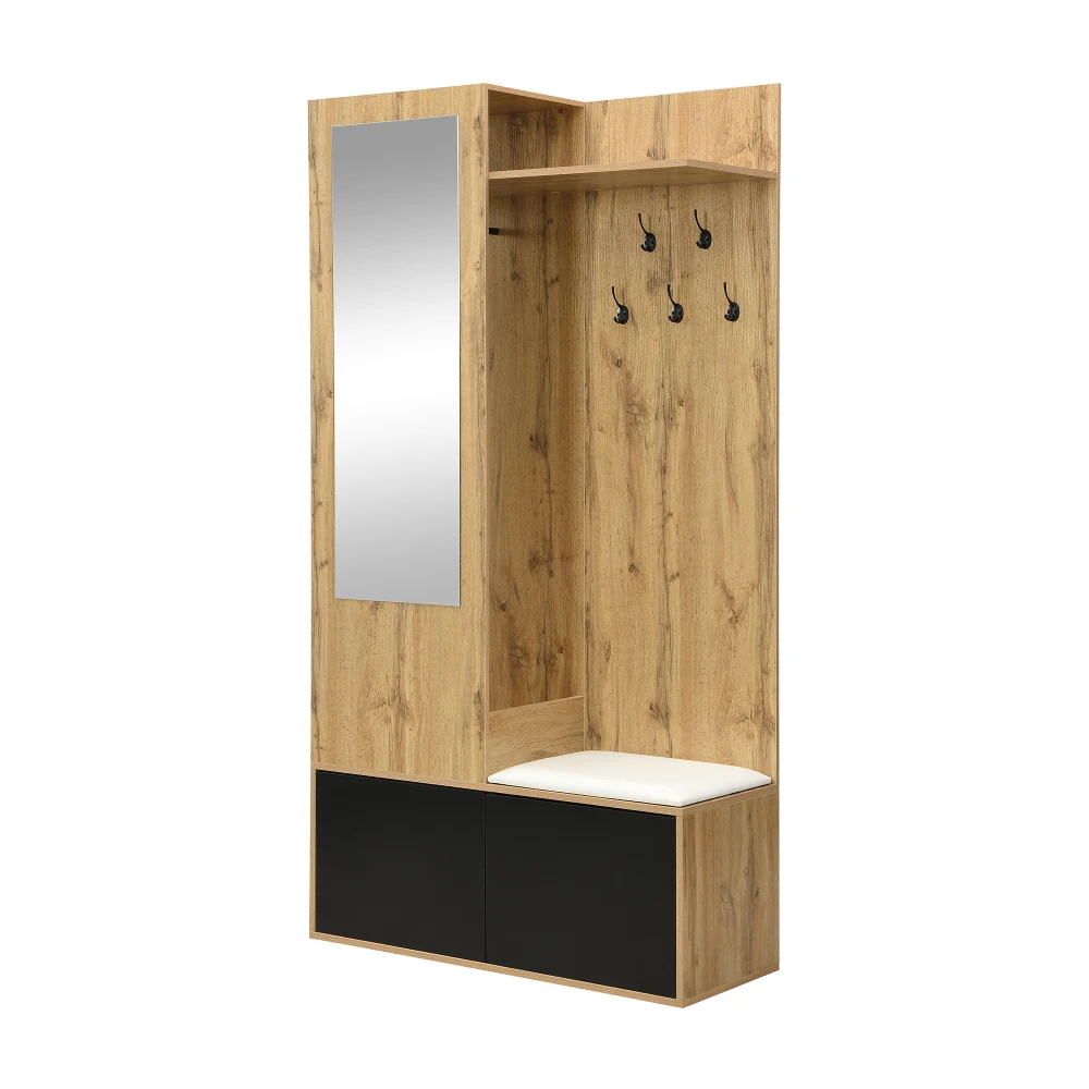 Das Kleiderschrank-Set enthält 5 Kleiderhaken, ein Spiegel, ein Schuhschrank, ein oberes Regal mit verstecktem Hängebereich und einer Kleiderschrankbank – Detail 20