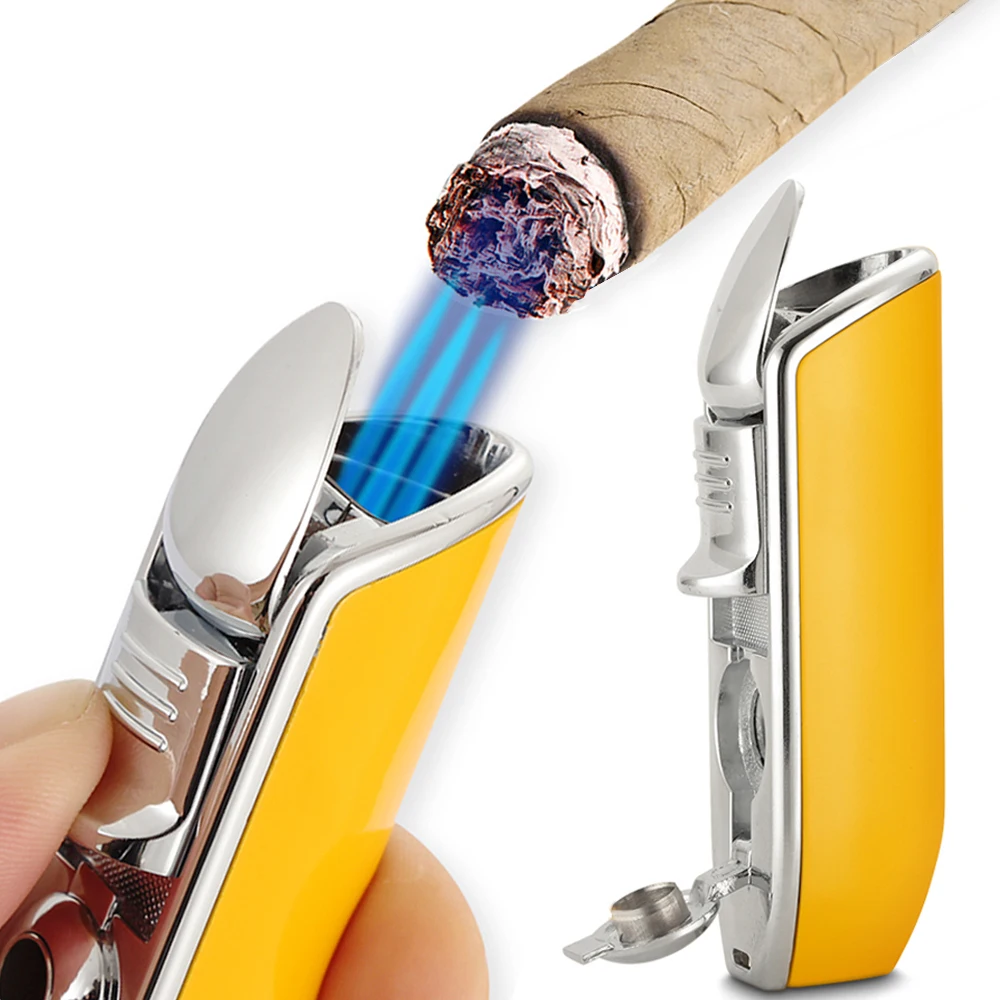 Electronic Lighter Mini Pocket Cigar Lighter Metal Windproof 3 Jet Blue Flame Torch Lighters For Cigar Smoking With Punch