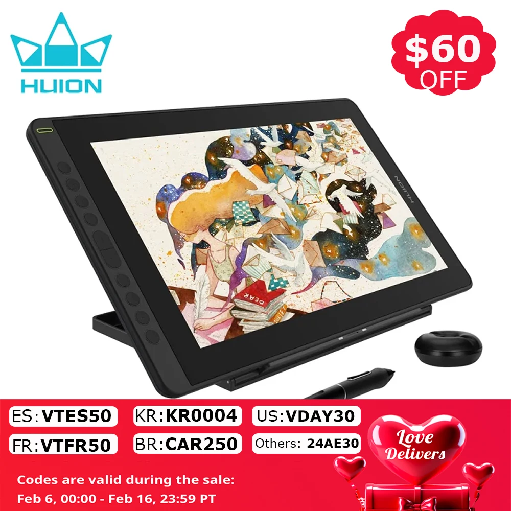 Huion Kamvas 16 2021 Monitor Per Tablet Grafici Con Schermo Display Da Disegno Da 15.6 Pollici Tablet Digitale Per Dispositivo Android Pc Win Mac