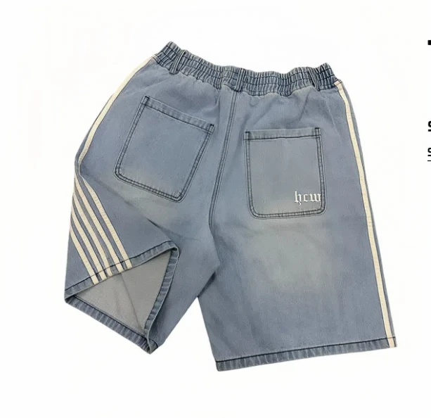 Retro Striped Men Shorts Y2k Black Casual Hip Hop Sports Basketball Shorts Summer New Loose Denim Streetwear Sweatpants