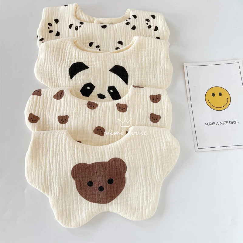 Baby Bibs Cotton Newborn Waterproof Burp Cloths Adjustable Infant Girls and Boys Cute Cartoon Print Bib Baby Feeding Accessories 3