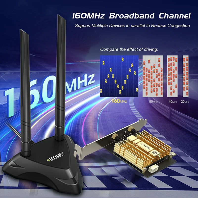 Edip Wifi 6e Intel Ax210 Pcie Wifi Adaptador Bluetooth 5.3 Mu-mimo 2.4g 5ghz 6g Ax210ngw Pci Express com Base de Antena Magnética - Imagem 2