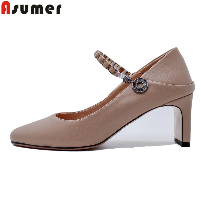 

ASUMER 2024 New Genuine Leather Shoes Women Pumps Spring Summer Party Wedding Shoes Solid Color High Heels Mary Janes Shoes