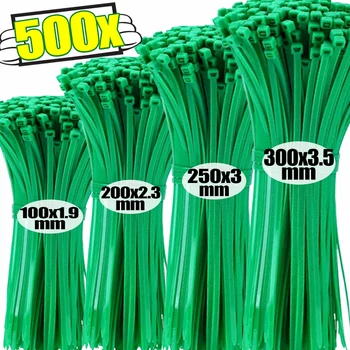 500/50PCS Plastic Self-locking Nylon Tie Green Cable Tie Heavy Duty Sealing Wrap Strap Multi-Purpose Garden Plant Fastening Ties