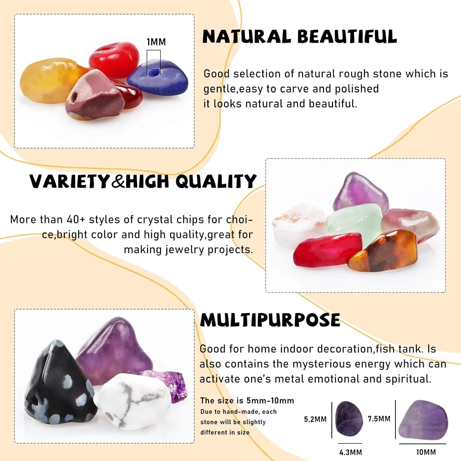 5-8mm Natural Stone Chips Gravel Beads Kits Irregular Mixed Quartz Tiger Eye Agate Bead Sets for Jewelry Making DIY Accessories 5