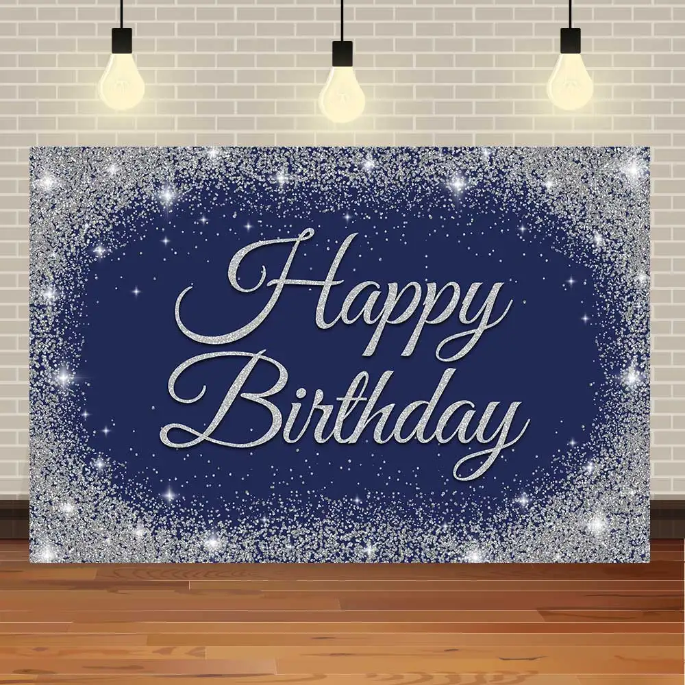 NeoBack Adult Birthday Golden Glitter Blue Star Diamond Party Bling Bling Balloon Banner Photo Backdrop Photography Background
