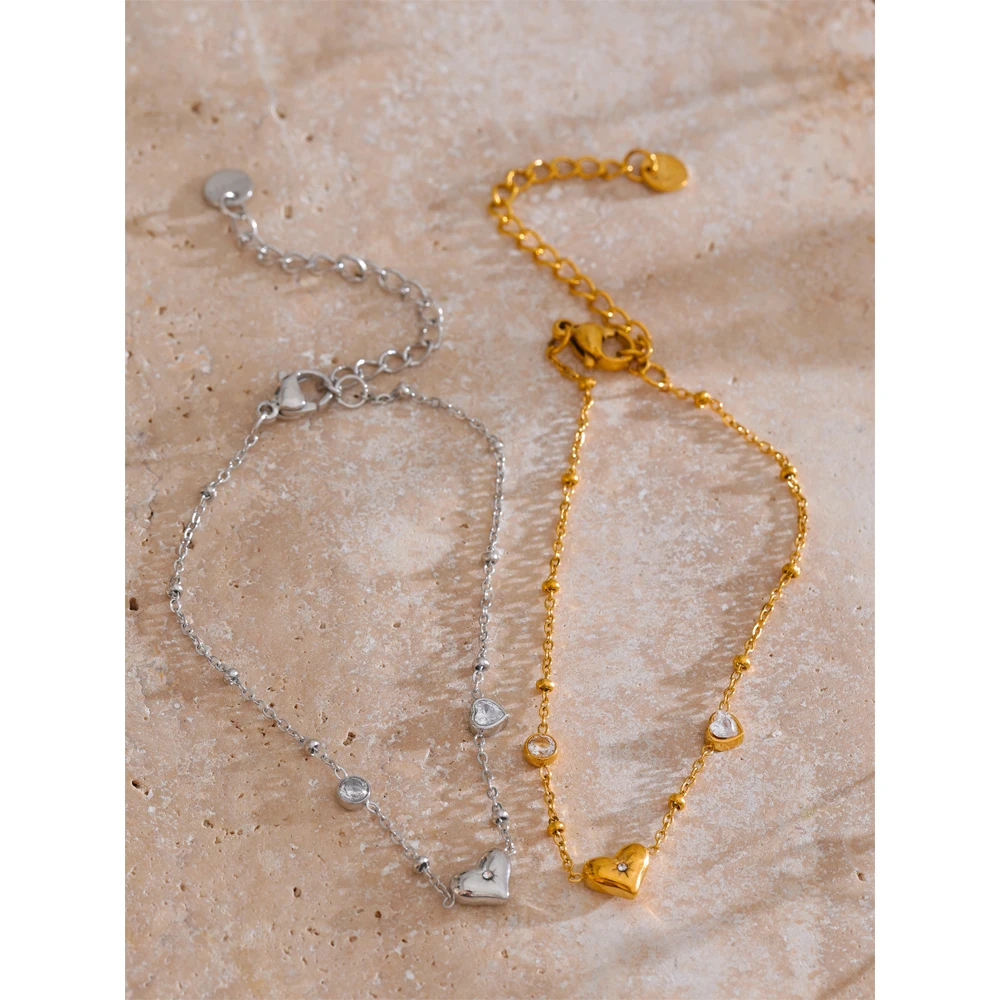 Yhpup Stainless Steel Zircon Heart Bracelet for Women