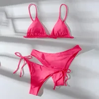 Sexy 3 Pieces Set Swimwear Women Lace Up Micro Bikini Set Female Solid Low Waist Swimsuit Beachwear Bathing Suit