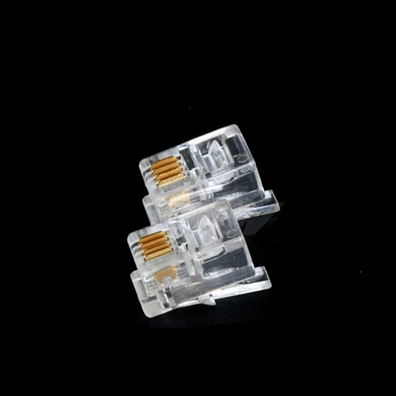 

100Pcs/lot RJ11 4P4C New Crystal Head Modular Plug Gold Plated Network Connector Wholesale