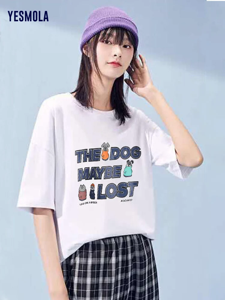 

YESMOLA New Summer Letter Women T Shirt Streetwear White Cotton Short Sleeve Femme Print Bear Top Woman Tshirts Graphic Tee